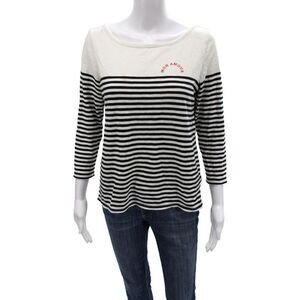 Soft Joie Womens Black Striped Scoop Neck 3/4 Sleeve Cotton T-Shirt Size S